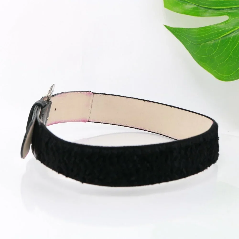 VTG Elite Accessories Womens Belt Size Medium Black Leather Pearl Big Buckle USA